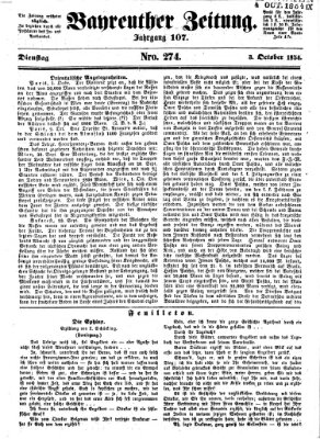 Bayreuther Zeitung Dienstag 3. Oktober 1854