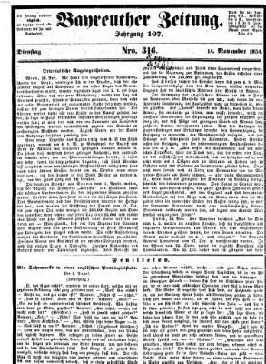 Bayreuther Zeitung Dienstag 14. November 1854