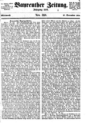 Bayreuther Zeitung Mittwoch 27. Dezember 1854