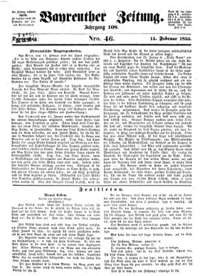 Bayreuther Zeitung Donnerstag 15. Februar 1855