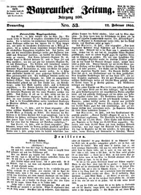 Bayreuther Zeitung Donnerstag 22. Februar 1855