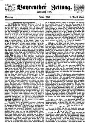 Bayreuther Zeitung Montag 2. April 1855