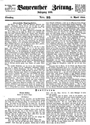 Bayreuther Zeitung Dienstag 3. April 1855