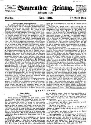 Bayreuther Zeitung Dienstag 17. April 1855