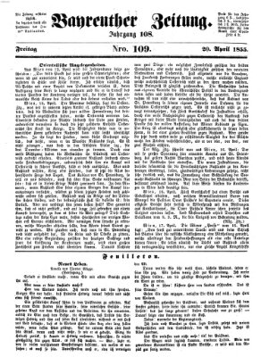 Bayreuther Zeitung Freitag 20. April 1855