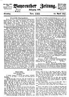 Bayreuther Zeitung Dienstag 24. April 1855