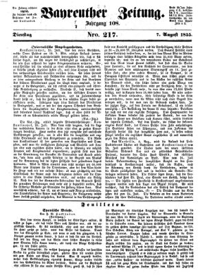 Bayreuther Zeitung Dienstag 7. August 1855