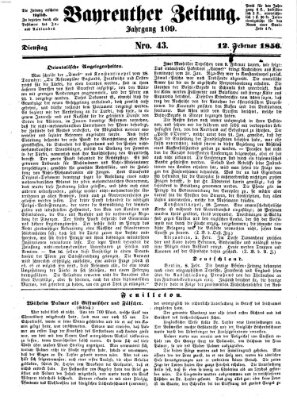 Bayreuther Zeitung Dienstag 12. Februar 1856