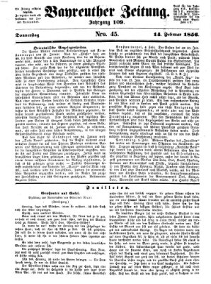 Bayreuther Zeitung Donnerstag 14. Februar 1856