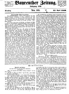 Bayreuther Zeitung Dienstag 15. April 1856