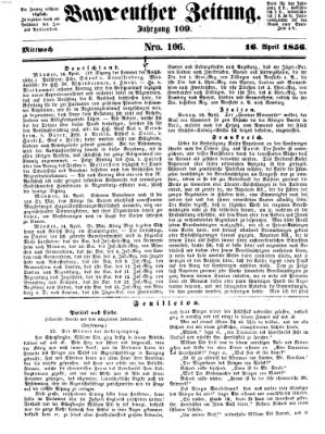 Bayreuther Zeitung Mittwoch 16. April 1856