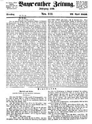 Bayreuther Zeitung Dienstag 22. April 1856