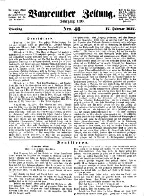 Bayreuther Zeitung Dienstag 17. Februar 1857