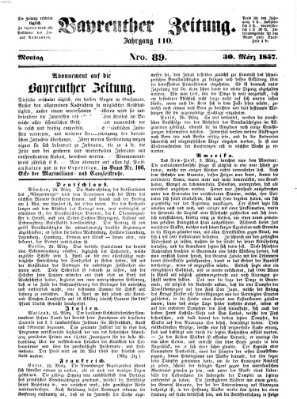 Bayreuther Zeitung Montag 30. März 1857