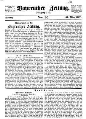 Bayreuther Zeitung Dienstag 31. März 1857