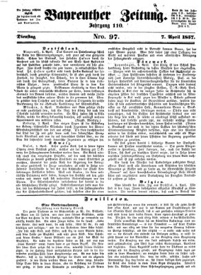 Bayreuther Zeitung Dienstag 7. April 1857