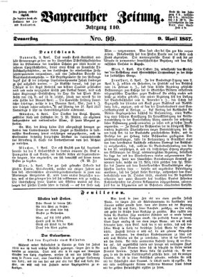 Bayreuther Zeitung Donnerstag 9. April 1857