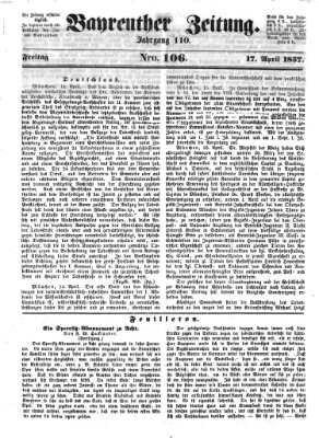 Bayreuther Zeitung Freitag 17. April 1857