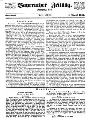 Bayreuther Zeitung Samstag 1. August 1857