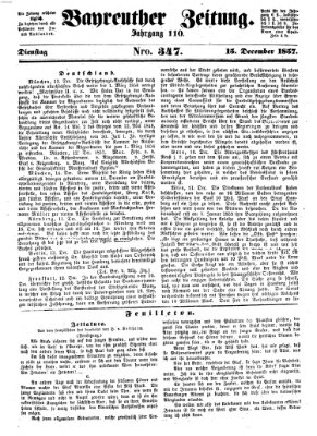 Bayreuther Zeitung Dienstag 15. Dezember 1857