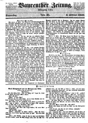 Bayreuther Zeitung Donnerstag 4. Februar 1858