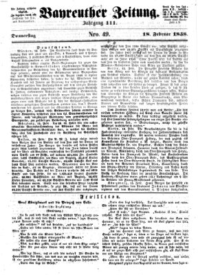 Bayreuther Zeitung Donnerstag 18. Februar 1858