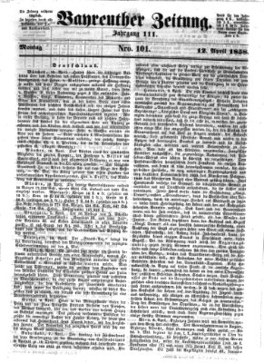 Bayreuther Zeitung Montag 12. April 1858