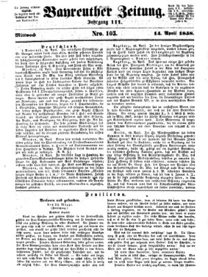 Bayreuther Zeitung Mittwoch 14. April 1858