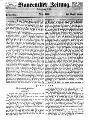 Bayreuther Zeitung Donnerstag 15. April 1858