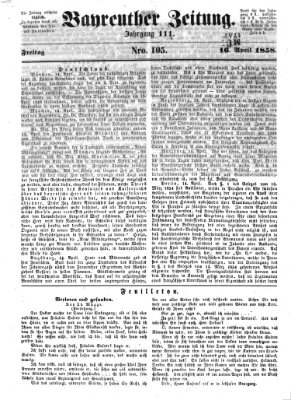 Bayreuther Zeitung Freitag 16. April 1858