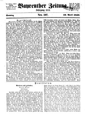 Bayreuther Zeitung Sonntag 18. April 1858