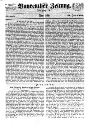 Bayreuther Zeitung Mittwoch 21. Juli 1858