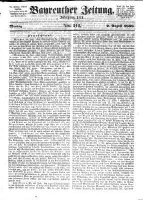 Bayreuther Zeitung Montag 2. August 1858