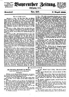 Bayreuther Zeitung Samstag 7. August 1858