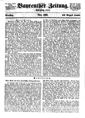 Bayreuther Zeitung Dienstag 10. August 1858