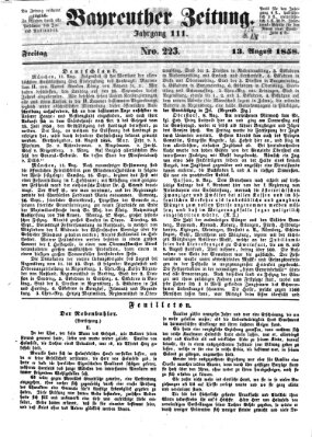 Bayreuther Zeitung Freitag 13. August 1858