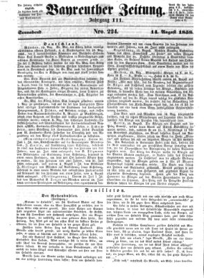 Bayreuther Zeitung Samstag 14. August 1858