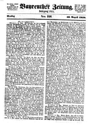 Bayreuther Zeitung Montag 16. August 1858