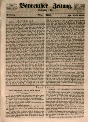 Bayreuther Zeitung Sonntag 10. April 1859