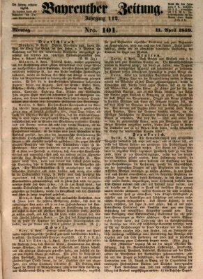 Bayreuther Zeitung Montag 11. April 1859