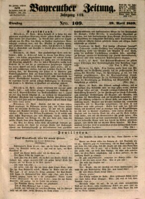 Bayreuther Zeitung Dienstag 19. April 1859