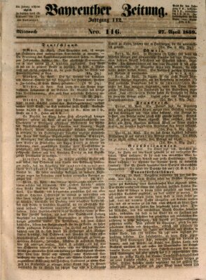 Bayreuther Zeitung Mittwoch 27. April 1859