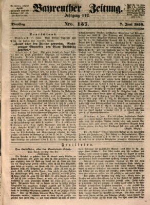 Bayreuther Zeitung Dienstag 7. Juni 1859