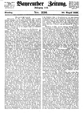 Bayreuther Zeitung Dienstag 16. August 1859