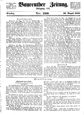 Bayreuther Zeitung Dienstag 30. August 1859