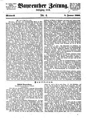 Bayreuther Zeitung Mittwoch 4. Januar 1860