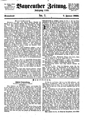 Bayreuther Zeitung Samstag 7. Januar 1860