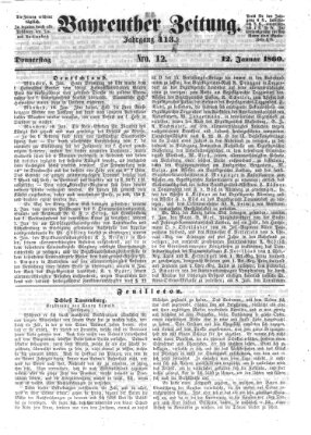 Bayreuther Zeitung Donnerstag 12. Januar 1860