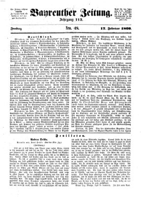 Bayreuther Zeitung Freitag 17. Februar 1860