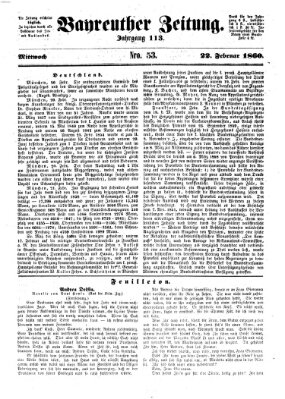 Bayreuther Zeitung Mittwoch 22. Februar 1860